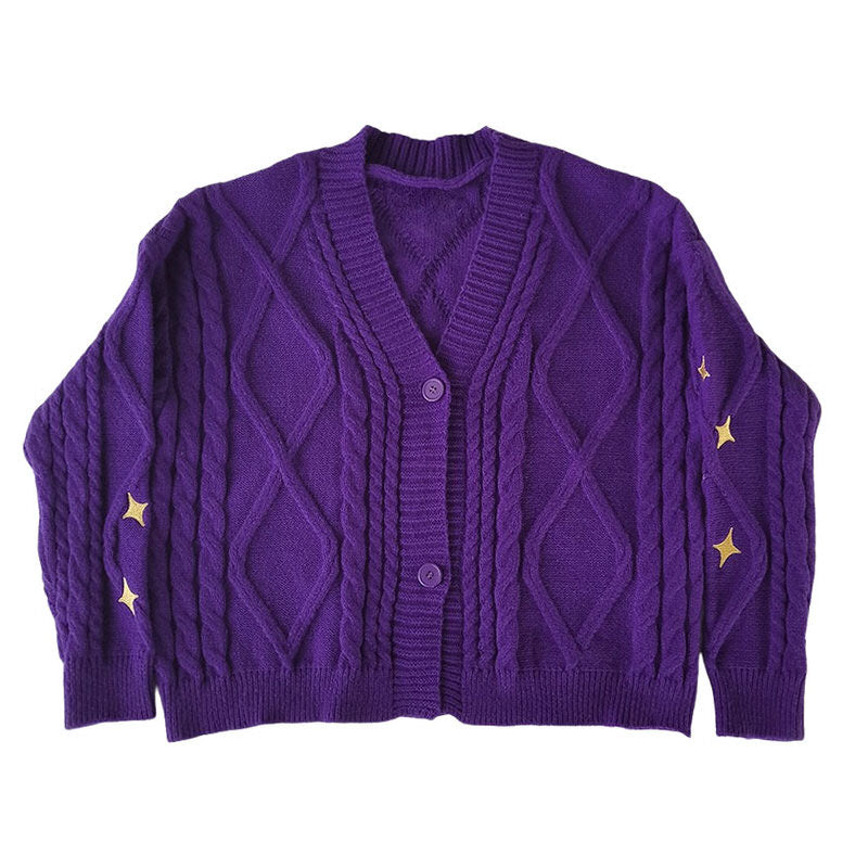 Cute Everyday Outfits, Outfit Inspo Casual Star Embroidery Purple Cardigan Cute Everyday Outfits, Outfit Inspo Casual Star Embroidery Purple Cardigan