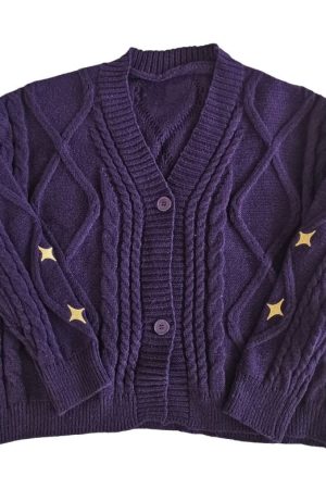 Cute Everyday Outfits, Outfit Inspo Casual Star Embroidery Purple Cardigan