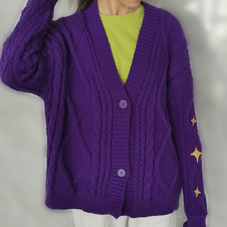 Cute Everyday Outfits, Outfit Inspo Casual Star Embroidery Purple Cardigan Cute Everyday Outfits, Outfit Inspo Casual Star Embroidery Purple Cardigan