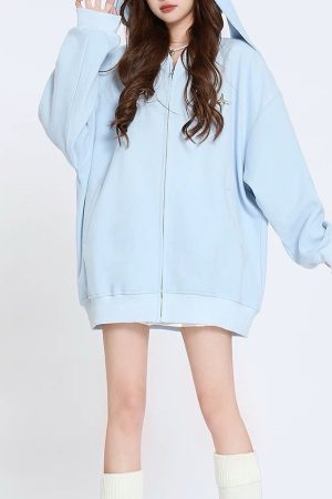 Cute Everyday Outfits, Outfit Inspo Casual Star Girl Aesthetic Bunny Ears Hoodie