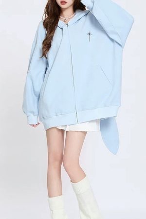 Cute Everyday Outfits, Outfit Inspo Casual Star Girl Aesthetic Bunny Ears Hoodie