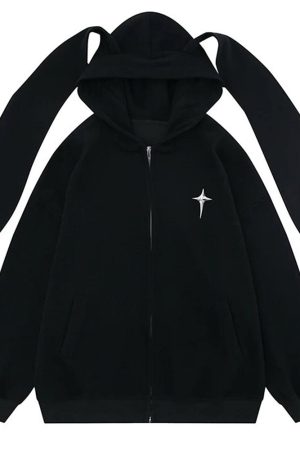 Cute Everyday Outfits, Outfit Inspo Casual Star Girl Aesthetic Bunny Ears Hoodie
