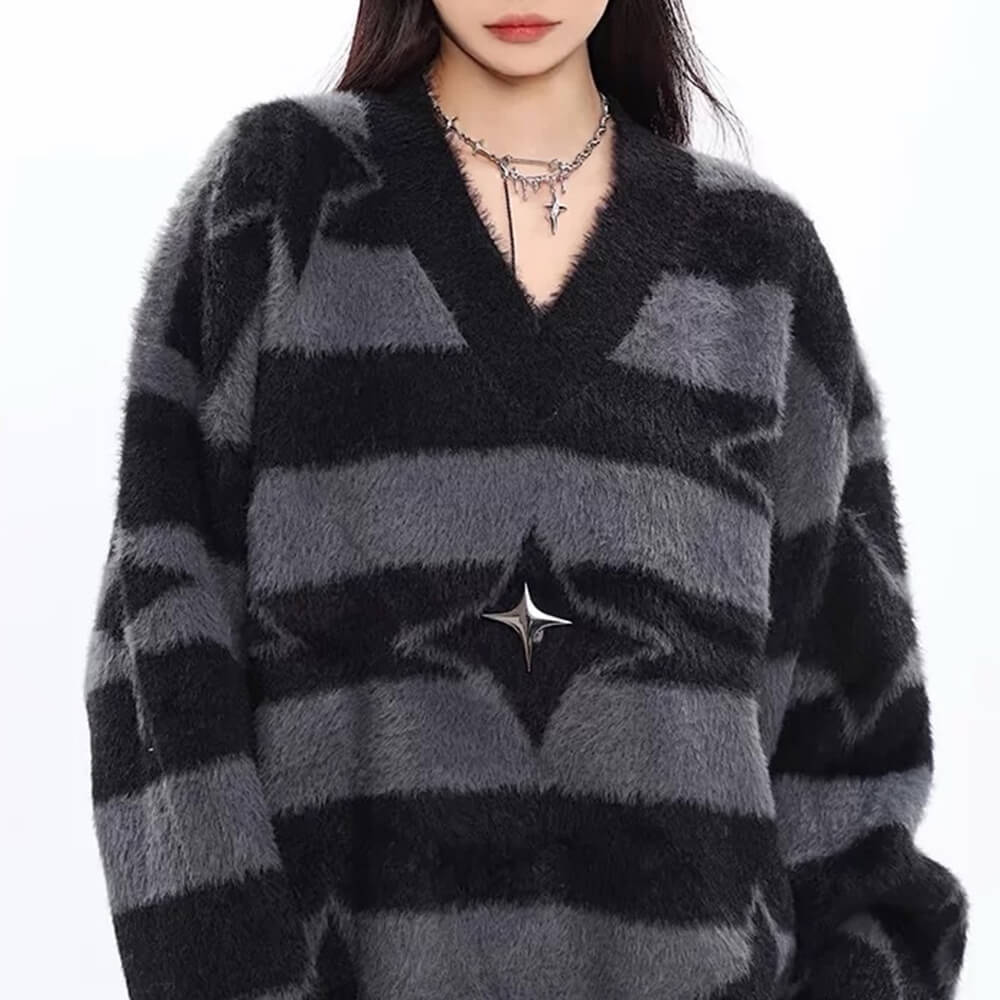 Cute Everyday Outfits, Outfit Inspo Casual Star Girl Fuzzy Striped Sweater Cute Everyday Outfits, Outfit Inspo Casual Star Girl Fuzzy Striped Sweater