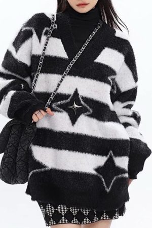 Cute Everyday Outfits, Outfit Inspo Casual Star Girl Fuzzy Striped Sweater