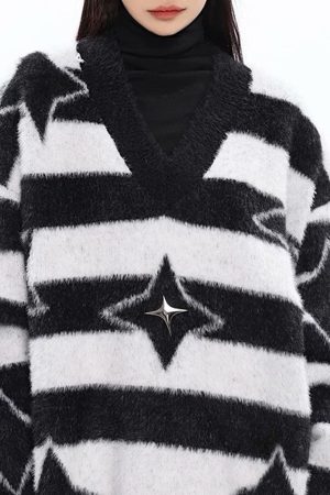 Cute Everyday Outfits, Outfit Inspo Casual Star Girl Fuzzy Striped Sweater