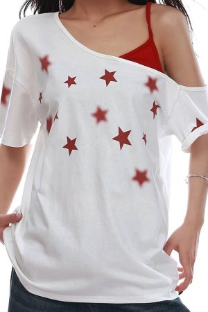 Cute Everyday Outfits, Outfit Inspo Casual Star Girl Off Shoulder Graphic Tee