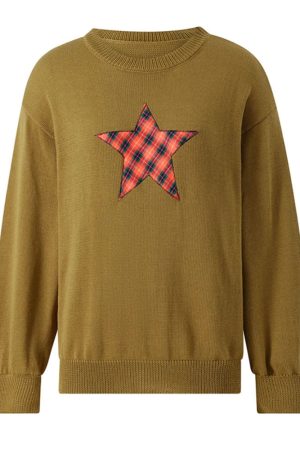 Cute Everyday Outfits, Outfit Inspo Casual Star Patch Aesthetic Knit Pullover