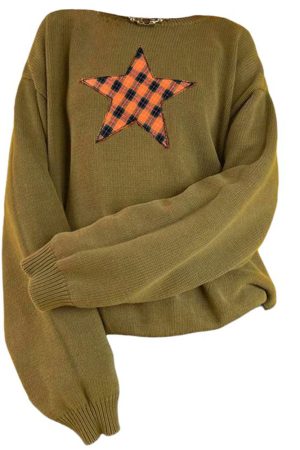 Cute Everyday Outfits, Outfit Inspo Casual Star Patch Aesthetic Knit Pullover