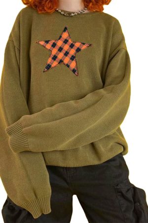 Cute Everyday Outfits, Outfit Inspo Casual Star Patch Aesthetic Knit Pullover