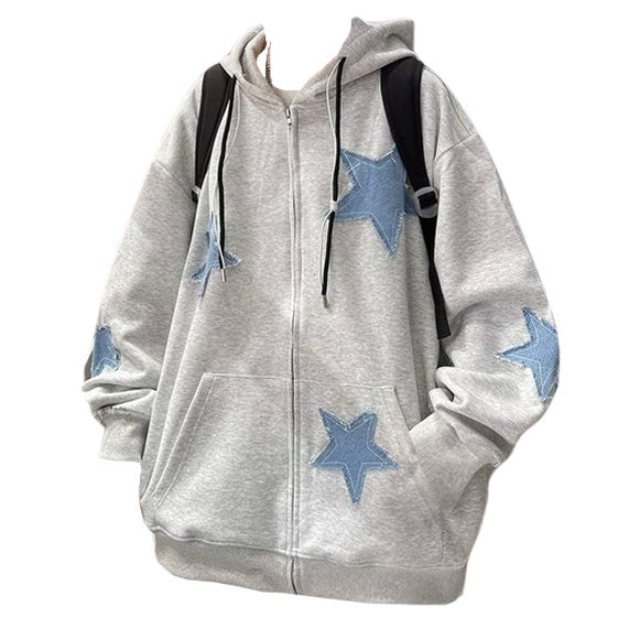 Cute Everyday Outfits, Outfit Inspo Casual Star Patch Aesthetic Zip Up Hoodie