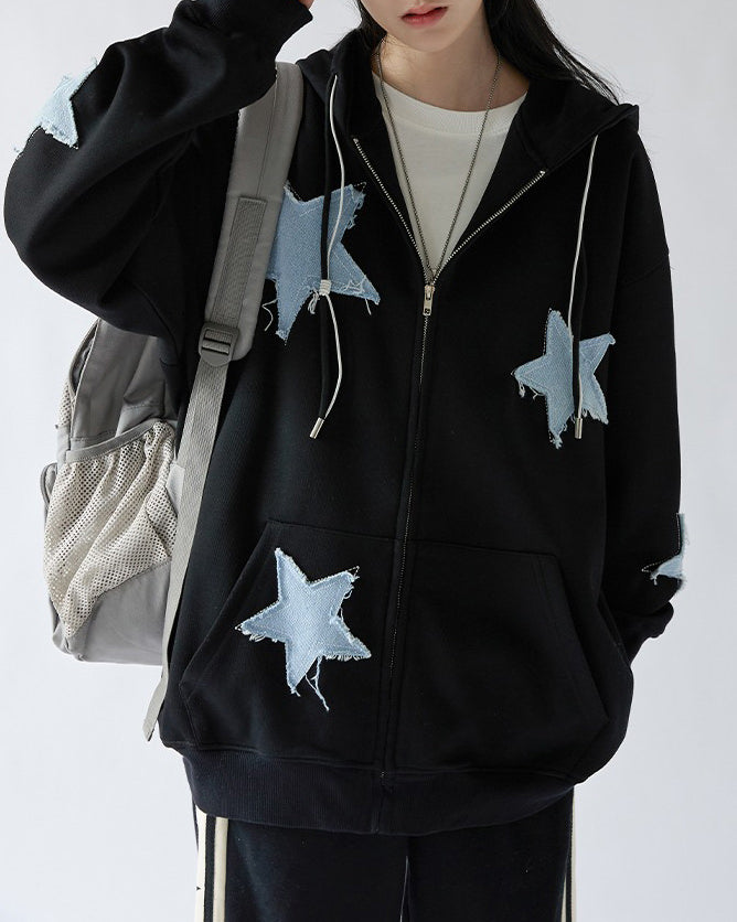Cute Everyday Outfits, Outfit Inspo Casual Star Patch Aesthetic Zip Up Hoodie Cute Everyday Outfits, Outfit Inspo Casual Star Patch Aesthetic Zip Up Hoodie