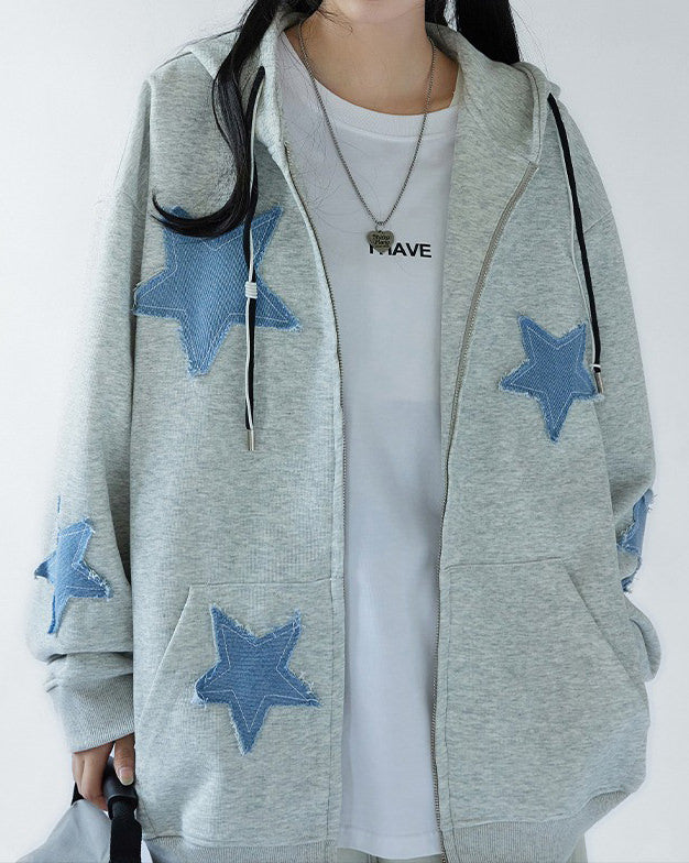 Cute Everyday Outfits, Outfit Inspo Casual Star Patch Aesthetic Zip Up Hoodie Cute Everyday Outfits, Outfit Inspo Casual Star Patch Aesthetic Zip Up Hoodie
