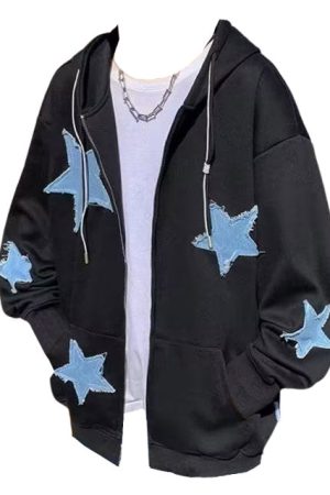 Cute Everyday Outfits, Outfit Inspo Casual Star Patch Aesthetic Zip Up Hoodie