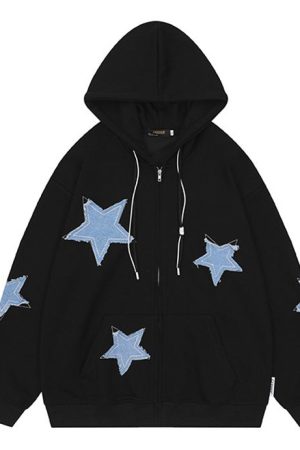 Cute Everyday Outfits, Outfit Inspo Casual Star Patch Aesthetic Zip Up Hoodie