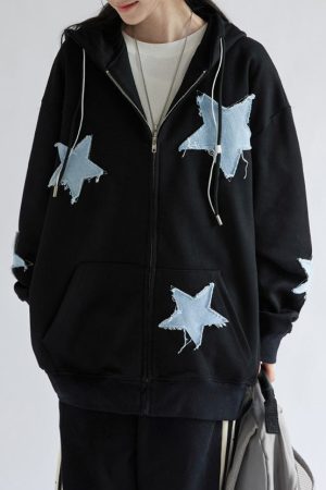 Cute Everyday Outfits, Outfit Inspo Casual Star Patch Aesthetic Zip Up Hoodie