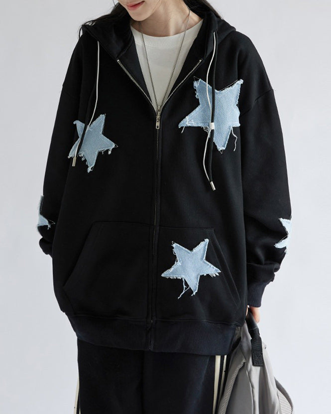 Cute Everyday Outfits, Outfit Inspo Casual Star Patch Aesthetic Zip Up Hoodie Cute Everyday Outfits, Outfit Inspo Casual Star Patch Aesthetic Zip Up Hoodie