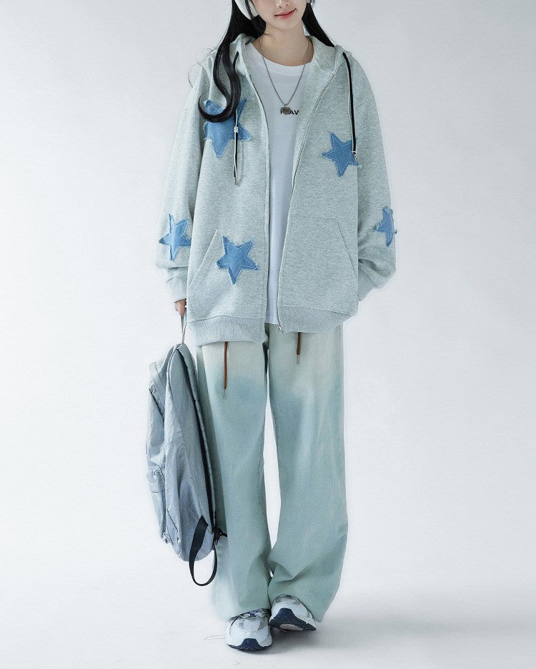 Cute Everyday Outfits, Outfit Inspo Casual Star Patch Aesthetic Zip Up Hoodie Cute Everyday Outfits, Outfit Inspo Casual Star Patch Aesthetic Zip Up Hoodie