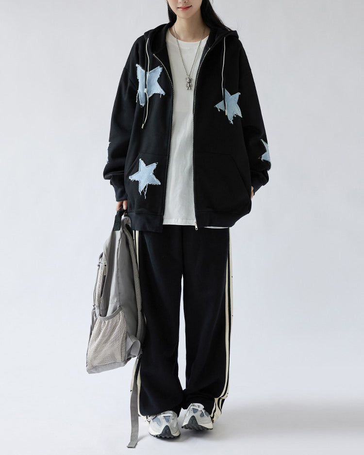 Cute Everyday Outfits, Outfit Inspo Casual Star Patch Aesthetic Zip Up Hoodie Cute Everyday Outfits, Outfit Inspo Casual Star Patch Aesthetic Zip Up Hoodie
