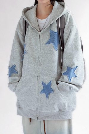 Cute Everyday Outfits, Outfit Inspo Casual Star Patch Aesthetic Zip Up Hoodie