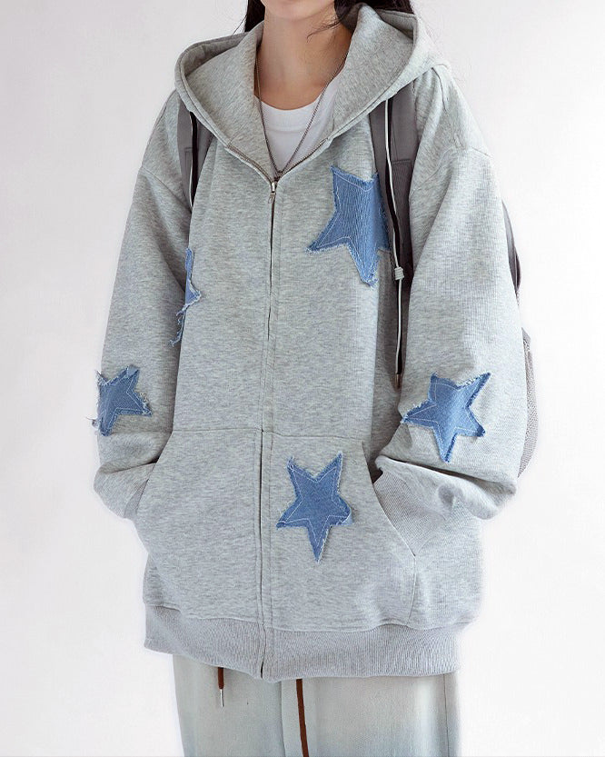 Cute Everyday Outfits, Outfit Inspo Casual Star Patch Aesthetic Zip Up Hoodie Cute Everyday Outfits, Outfit Inspo Casual Star Patch Aesthetic Zip Up Hoodie