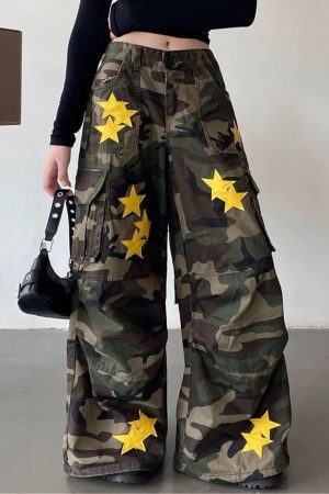 Cute Everyday Outfits, Outfit Inspo Casual Star Patch Camo Cargo Pants