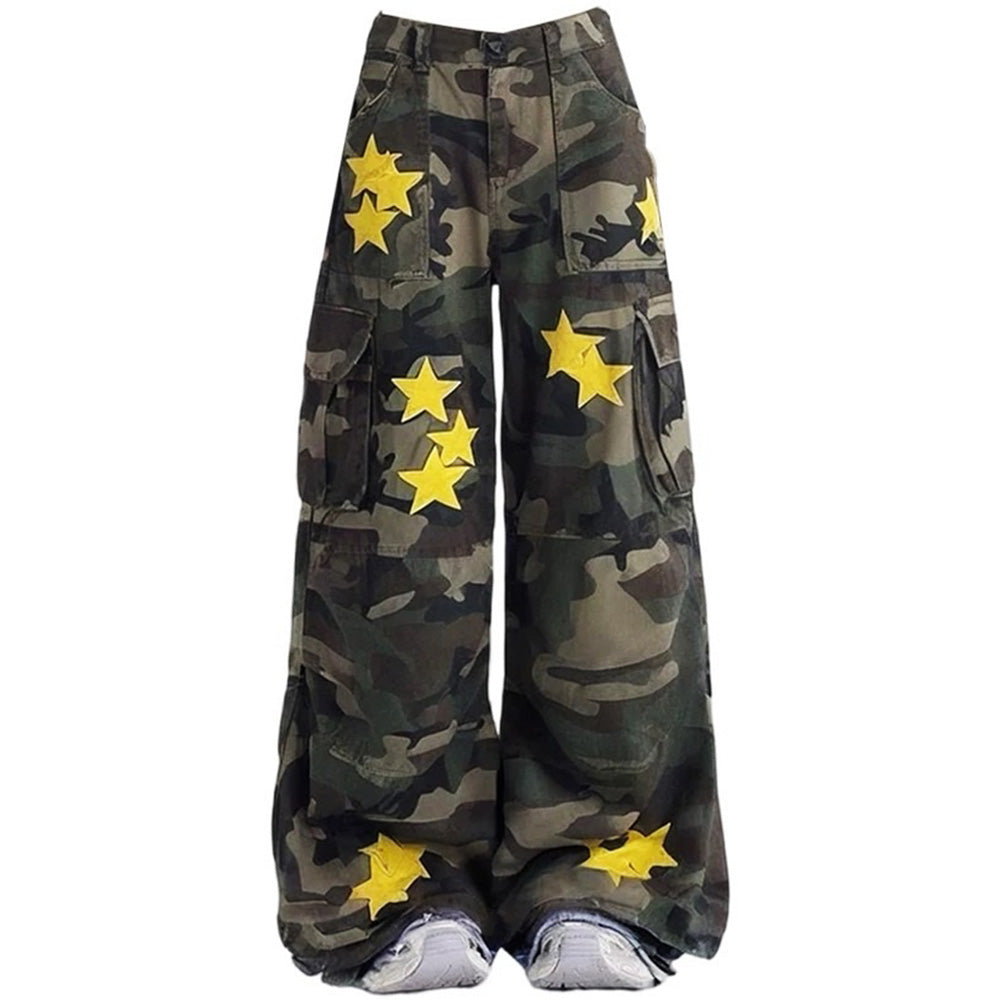 Cute Everyday Outfits, Outfit Inspo Casual Star Patch Camo Cargo Pants