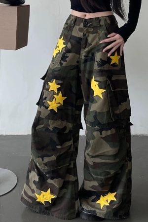 Cute Everyday Outfits, Outfit Inspo Casual Star Patch Camo Cargo Pants