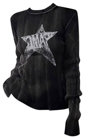 Cute Everyday Outfits, Outfit Inspo Casual Star Print Ribbed Long Sleeve Top