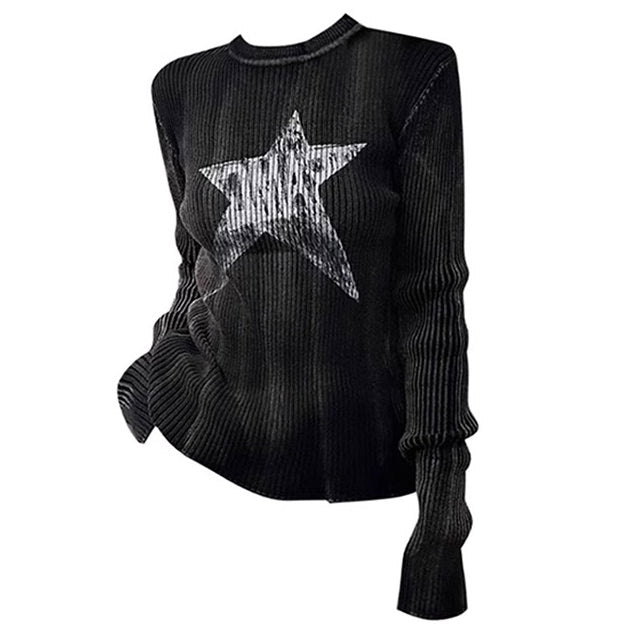 Cute Everyday Outfits, Outfit Inspo Casual Star Print Ribbed Long Sleeve Top Cute Everyday Outfits, Outfit Inspo Casual Star Print Ribbed Long Sleeve Top