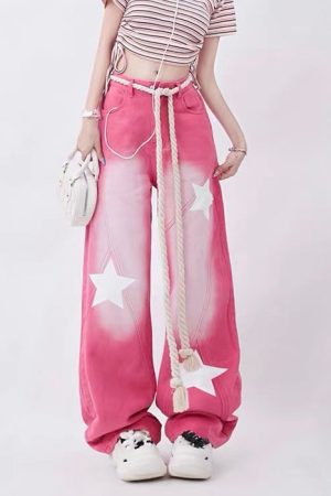 Cute Everyday Outfits, Outfit Inspo Casual Star Print Y2K Pink Jeans