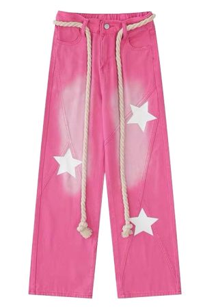 Cute Everyday Outfits, Outfit Inspo Casual Star Print Y2K Pink Jeans