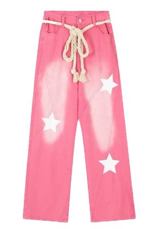 Cute Everyday Outfits, Outfit Inspo Casual Star Print Y2K Pink Jeans