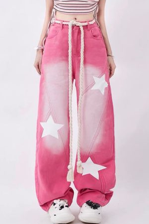 Cute Everyday Outfits, Outfit Inspo Casual Star Print Y2K Pink Jeans