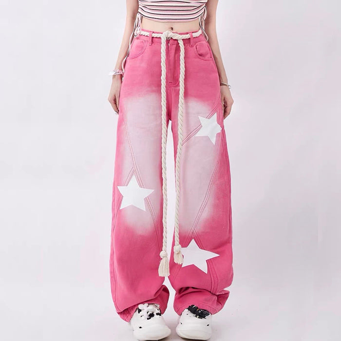 Cute Everyday Outfits, Outfit Inspo Casual Star Print Y2K Pink Jeans Cute Everyday Outfits, Outfit Inspo Casual Star Print Y2K Pink Jeans