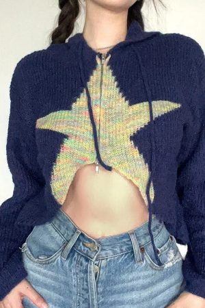 Cute Everyday Outfits, Outfit Inspo Casual Star Zip Up Knit Hoodie