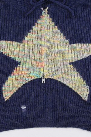 Cute Everyday Outfits, Outfit Inspo Casual Star Zip Up Knit Hoodie