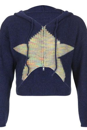 Cute Everyday Outfits, Outfit Inspo Casual Star Zip Up Knit Hoodie