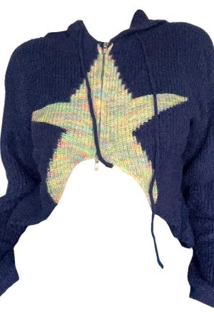 Cute Everyday Outfits, Outfit Inspo Casual Star Zip Up Knit Hoodie