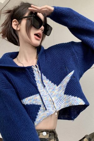 Cute Everyday Outfits, Outfit Inspo Casual Star Zip Up Knit Hoodie