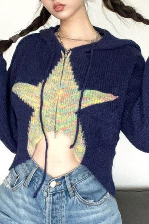 Cute Everyday Outfits, Outfit Inspo Casual Star Zip Up Knit Hoodie