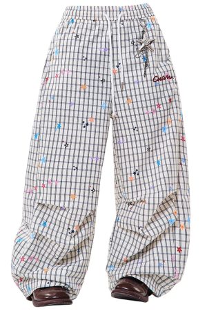 Cute Everyday Outfits, Outfit Inspo Casual Starry Grid Aesthetic Wide Leg Pants