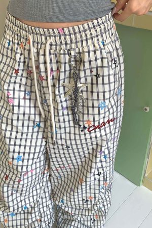 Cute Everyday Outfits, Outfit Inspo Casual Starry Grid Aesthetic Wide Leg Pants