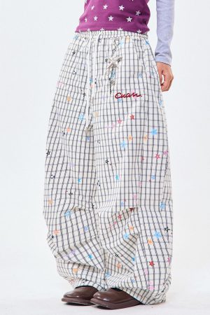 Cute Everyday Outfits, Outfit Inspo Casual Starry Grid Aesthetic Wide Leg Pants