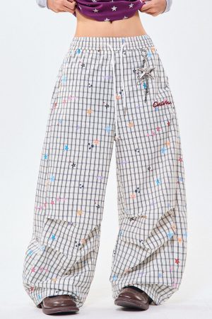 Cute Everyday Outfits, Outfit Inspo Casual Starry Grid Aesthetic Wide Leg Pants