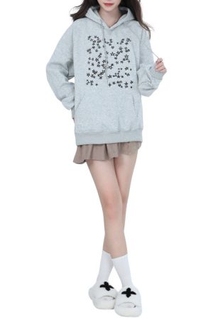 Cute Everyday Outfits, Outfit Inspo Casual Stars Embroidery Hoodie