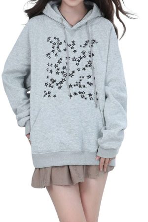 Cute Everyday Outfits, Outfit Inspo Casual Stars Embroidery Hoodie
