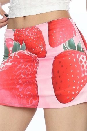 Cute Everyday Outfits, Outfit Inspo Casual Strawberry Print Y2K Mini Skirt