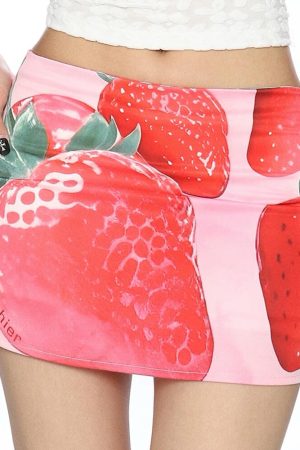 Cute Everyday Outfits, Outfit Inspo Casual Strawberry Print Y2K Mini Skirt