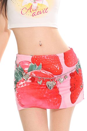 Cute Everyday Outfits, Outfit Inspo Casual Strawberry Print Y2K Mini Skirt