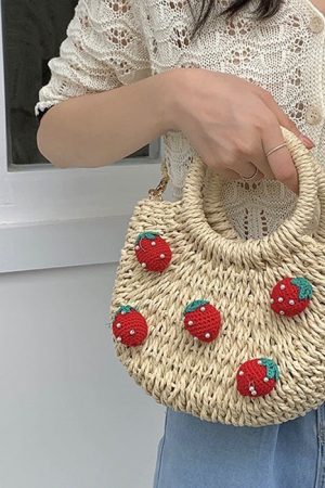 Cute Everyday Outfits, Outfit Inspo Casual Strawberry Straw Bag
